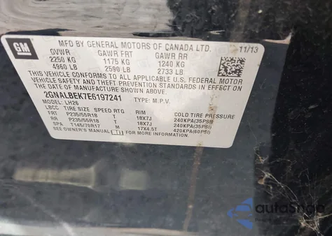 2014 Chevrolet Equinox 1Lt from USA, damaged, VIN 2GNALBEK7E6197241